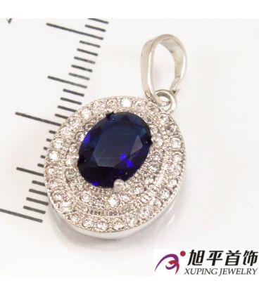 Підвіска родіум Овальний камінь у 4х тримачах у подвійній оправі дрібного каміння