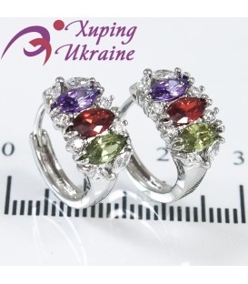 Сережки родіум "Напівкільце з 3х вузьких каменів" (кольорові)