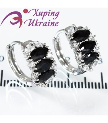 Сережки родіум "Напівкільце з каміння"