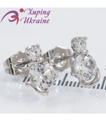 Серьги-гвоздики родиум "Кот" (2 камня)