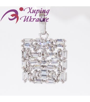 Подвеска родиум Квадрат 1,5х1,5, прямоуг. камни внутри