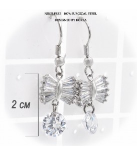 Серьги - цирконы "Бантик из прямоугольных камней, 1 камень"