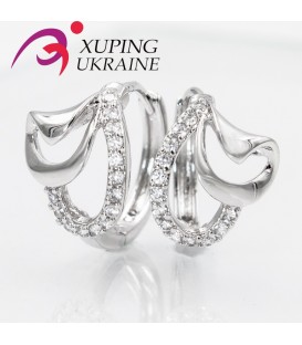 Серьги родиум "Двойной завиток, линия мелк.камней"