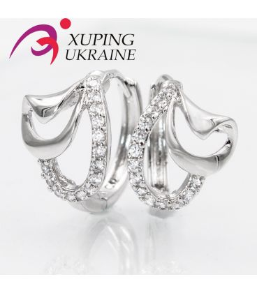 Серьги родиум "Двойной завиток, линия мелк.камней"