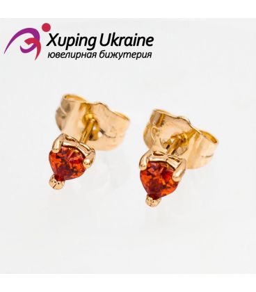 Серьги-гвоздики лимонная позолота "Сердце-камень"
