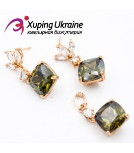 Комплект, лимонное золото (Серьги-гвоздики + кулон) 