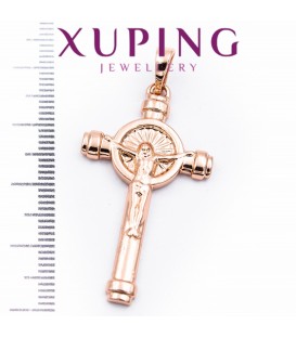 Підвіска позолота Хрестик з розп'яттям, з колом, смужки по краях, 3 см