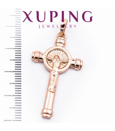 Підвіска позолота Хрестик з розп'яттям, з колом, смужки по краях, 3 см