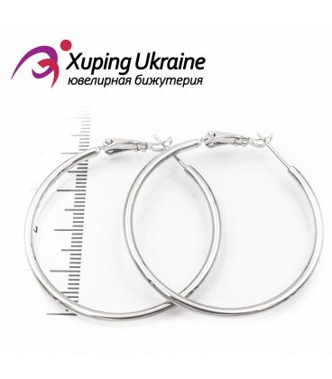 Серьги-кольца родированные 4 см, (гладкие)