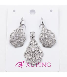 Набор родиум "Ажурный" (серьги + кулон)