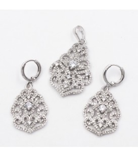 Набор родиум "Ажурный" (серьги + кулон)