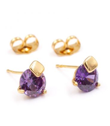 (7 мм.) Серьги-гв. лимонное золото "Камень 0,6 в 2х держ. с мет. ромбом"