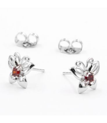 Сережки-гвоздики біле золото "Маленький метелик з 1м каменем" 1 см.