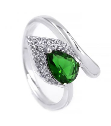 Кольцо — родиум, Капля-камень зеленого цвета на листе мелких камней,на изгибе 