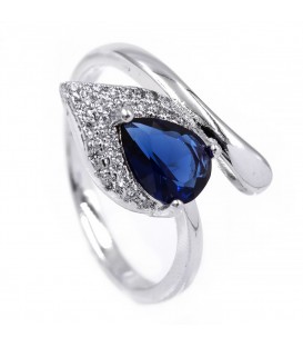 Кільце - родіум, Крапля-камінь синього кольору на листі дрібних каменів, на вигині