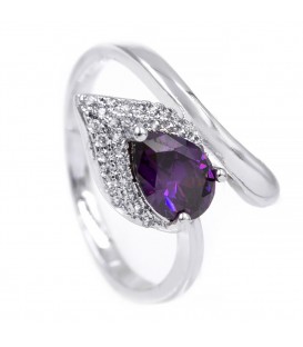 Кільце - родіум, Крапля-камінь фіолетового кольору на листі дрібного каміння, на вигині