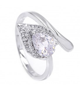 Кільце - родіум, Крапля-камінь білого кольору на листі дрібних каменів, на вигині