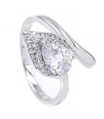 Кольцо — родиум, Капля-камень белого цвета на листе мелких камней,на изгибе 