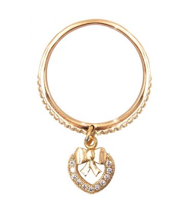 Кольцо. Ряд камней с сердцем (висящее) — позолота