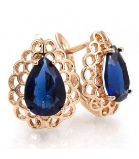 Серьги позолота Капля-камень в ажурной оправе 