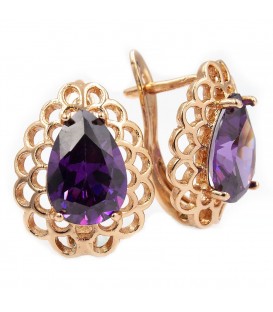 Серьги позолота Капля-камень в ажурной оправе 