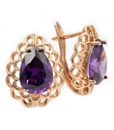 Сережки позолота Крапля-камінь в ажурній оправі