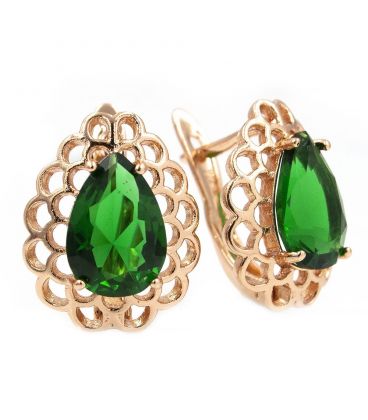 Сережки позолота Крапля-камінь в ажурній оправі