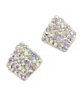 Серьги-гвоздики «Ромб»— металл, стразы, маленькие