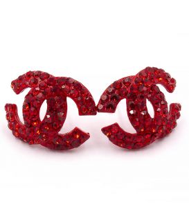 Сережки-гвоздики «Chanel» - метал, стрази, великі