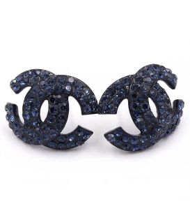Серьги-гвоздики «Chanel»— металл, стразы, большие