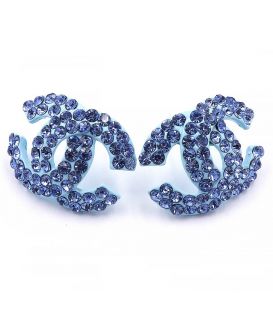 Серьги-гвоздики «Chanel»— металл, стразы, большие