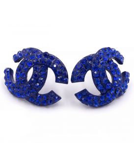 Сережки-гвоздики «Chanel» - метал, стрази, великі