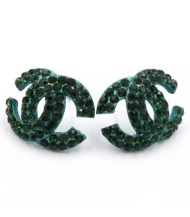 Серьги-гвоздики «Chanel»— металл, стразы, большие