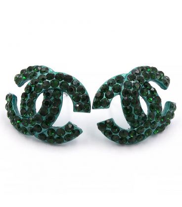 Сережки-гвоздики «Chanel» - метал, стрази, великі