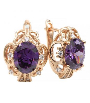 Серьги позолота Крупный овальный камень в ажурной оправе,маленькие камни по сторонам 