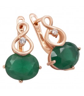 Сережки позолота (великі) Овальний камінь упоперек, металічний завиток з маленькими камінцями