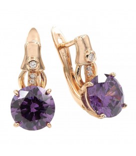 Сережки позолота (англійська застібка) Великий камінь у 4х тримачах на металевій паличці