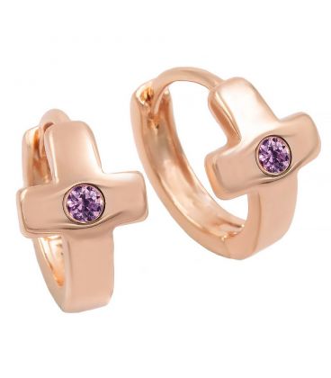 Серьги позолота Маленький камушек в крестике (колечко) 