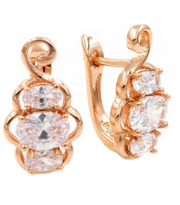 Сережки позолота Три овали. каменю впоперек, в мет. обрамленні (кокон)