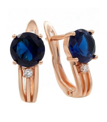 Серьги позолота Круглый камень 0,7 см, тройная палочка снизу