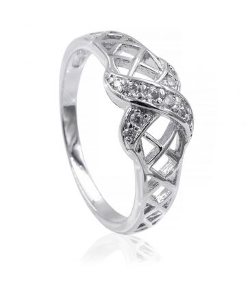 Кольцо родиум Х, 2 изгиба камней на кольце-сетке 