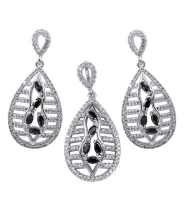 Комплект «Гордость» - родий, серьги-гвоздики+кулон