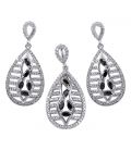 Комплект «Капли» - родий, серьги-гвоздики+кулон