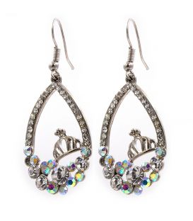 Серьги "Контур капли, стразы, корона" 