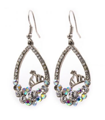 Серьги "Контур капли, стразы, корона" 