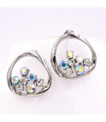 Сережки "Нерівне кільце, зі стразами знизу" зол., сірий.