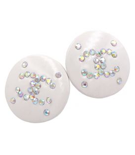 Серьги "Белый круг, шанель из страз" 