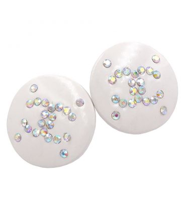 Серьги "Белый круг, шанель из страз" 