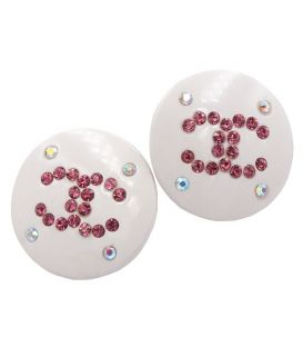 Серьги "Белый круг, шанель из страз" 