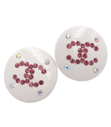 Серьги "Белый круг, шанель из страз" 